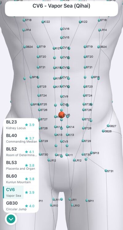 CV6 Vapor Sea acupressure point on the lower abdomen in Massage Map 3D